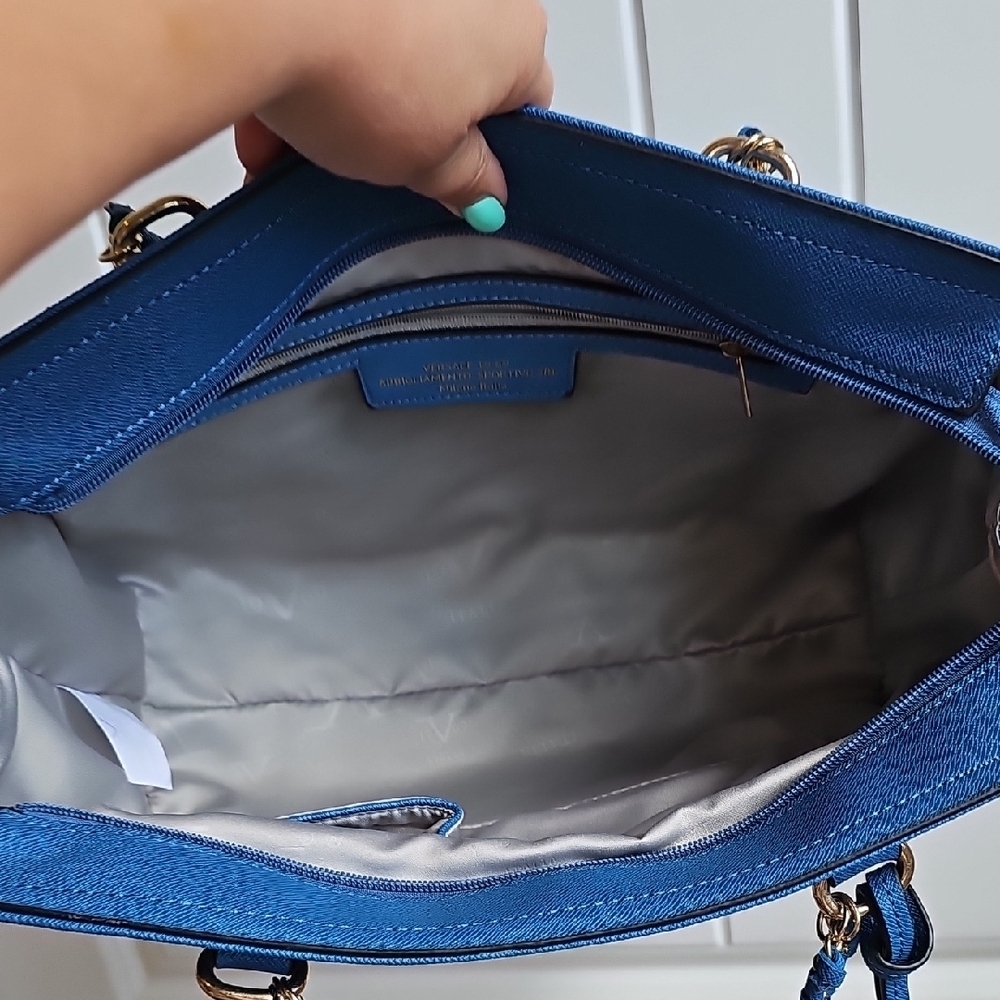 NWT Versace 19v69 Italia Electric Blue Satchel Bag With Crossbody Strap - Picture 11 of 12